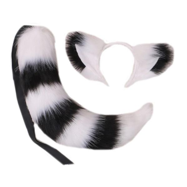 

other event & party supplies 2pcs furry cat ears headband tail set stripe fluffy plush animal cosplay costume