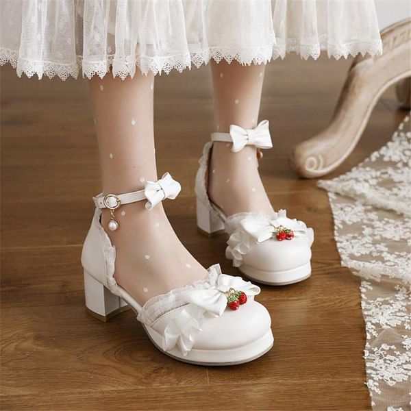

sandals pxelena sweet uniform cosplay anime girls princess fairy ruffles strawberry butterfly-knot dress party shoes size 34-48, Black
