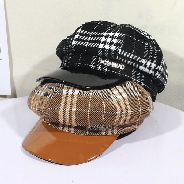 

berets autumn winter military hats vintage lattice beret for women thread tweed england octagonal hat warm wool sboy, Blue;gray