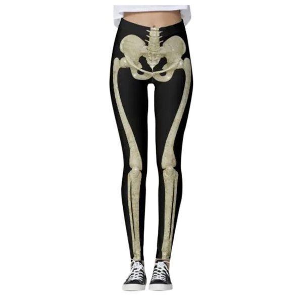

women's leggings gothic women skull halloween running elastic fitness high waist quick dry harajuku streetwear feminina, Black