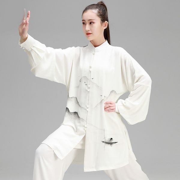 

traditional chinese clothing long sleeve wushu taichi kung fu uniform tai chi uniforms morning exercise clothing 12463, Red