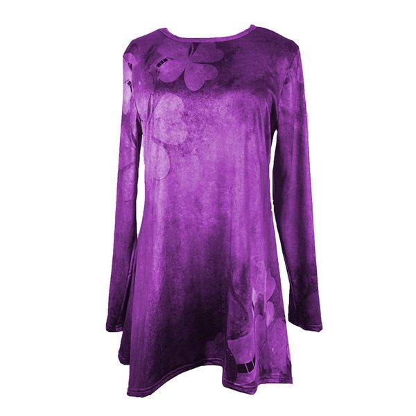 

irregular womens casual long shirt multi color design plant pattern clover print longs sleeve lady fashion outdoor shopping clothes 21ls l2, Blue