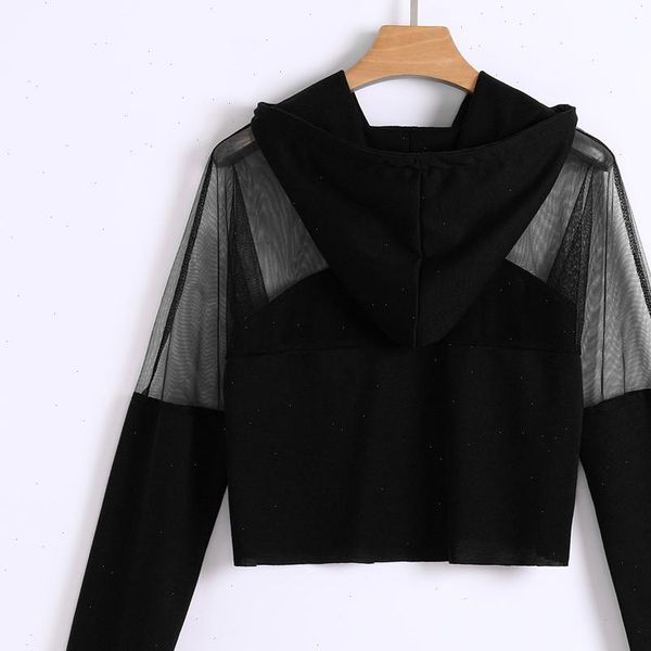 

harajuku sweatshirt women t shirt hoodies autumn streetwear mesh patchwork hoodie clothes cropped tumblr moletom feminino es drop, White