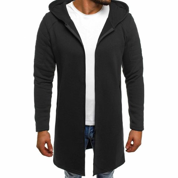 

downs men's hooded jacket middle casual zipper windbreaker trench coat, Black