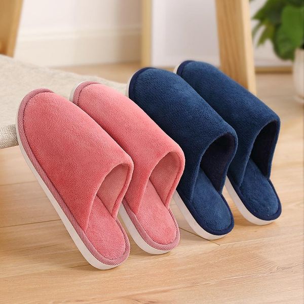 

slippers solid color men women indoor furry soft antiskid couple house slipper slides autumn winter home cotton shoes, Black