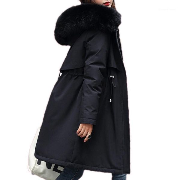 

girls 2021 winter mid-length thickened parka velvet cotton clothes women's down & parkas, Black