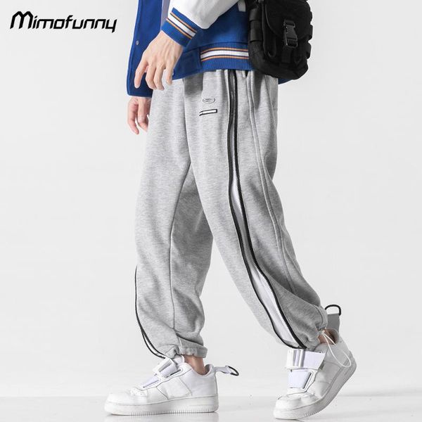 

men's pants sweatpant men zipper multi-pocket drawstring elastic waist joggers trousers fashion casual loose cozy harajuku autumn stree, Black