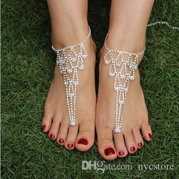 

2pcs/lot wedding jewelry anklets rhinestone barefoot sandals crystal silver ankle bracelets charms bracelets s0675, Red;blue