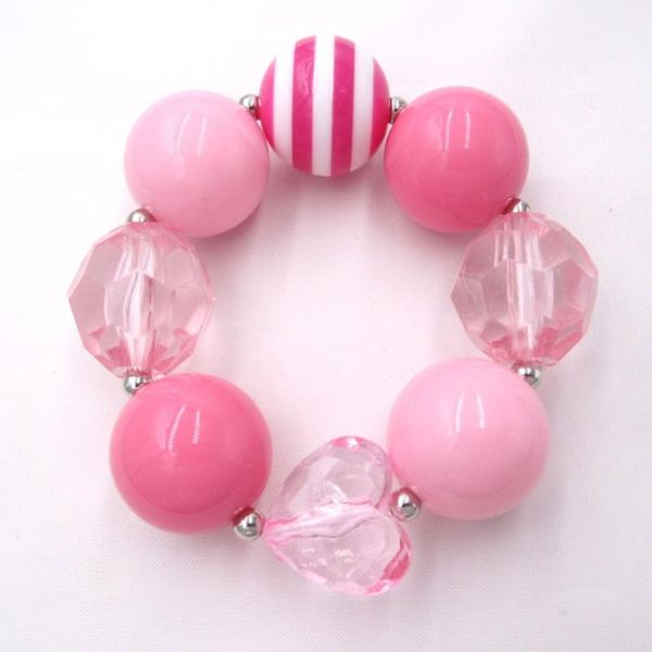 

beaded, strands kids girls pink heart elastic bracelet bangle baby valentine's day gift child girl diy hand made chunky bead bubblegum, Black