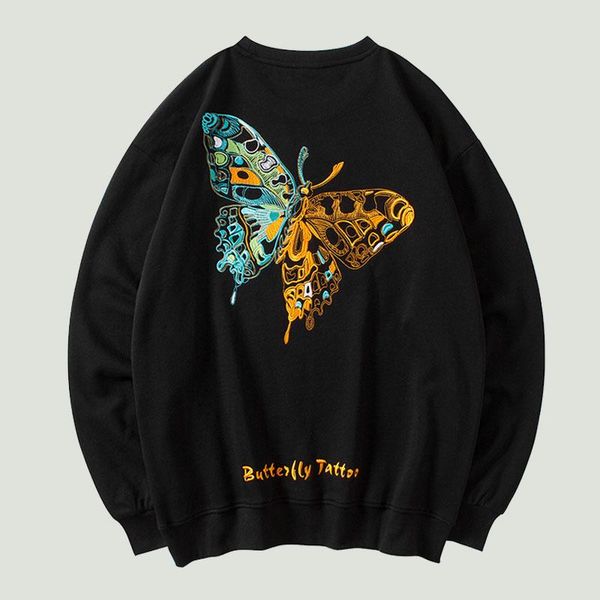 

men's hoodies & sweatshirts hip hop embroidery butterfly pullover mens streetwear harajuku fashion casual cotton oversized hipster, Black