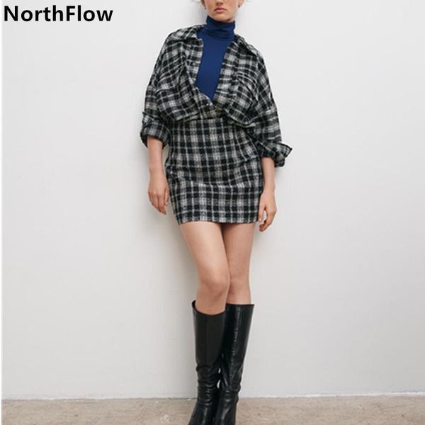 

women's jackets northflow women england style woolen striped pockets singe breasted feminino femme jacket two piece set, Black;brown