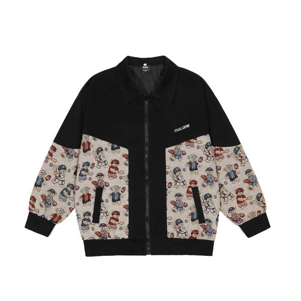 

men's jackets retro cotton and linen color matching baseball uniform trend harajuku style jacket 2021 autumn winter couple, Black;brown