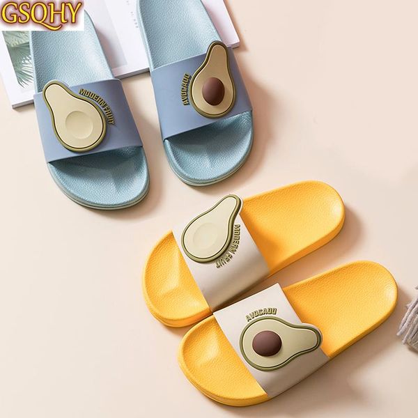

slippers women summer slide sandals beach slides cartoon fruits avocado flip flops non-slip soft sole men lovers shoes, Black