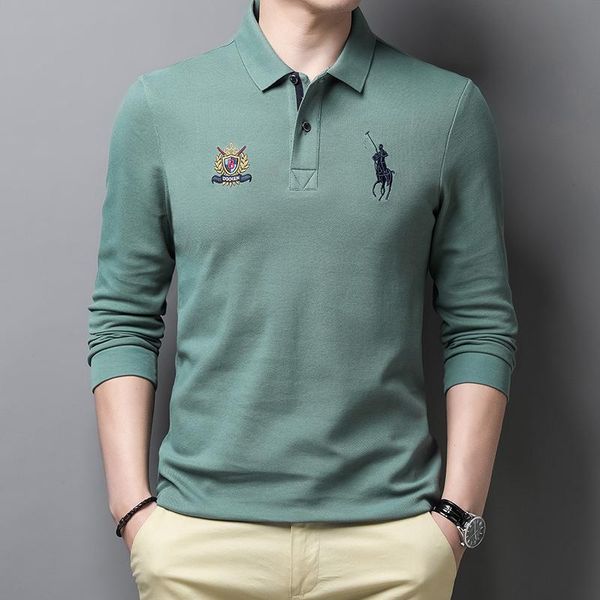 

men's polos autumn and winter cotton lapel long sleeve t-shirt shirt, White;black