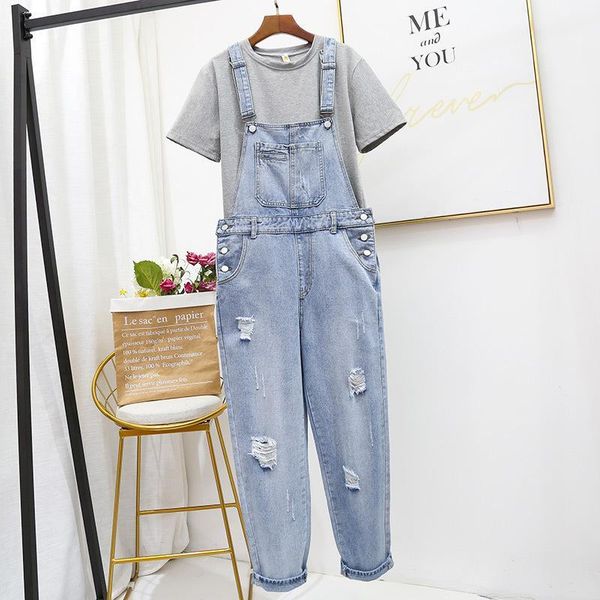 

women's jumpsuits & rompers autumn large size loose denim straps women shoulder strap jean overalls 4xl 5xl plus pant jumpsuit, Black;white