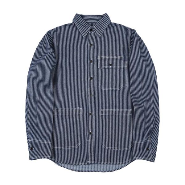 

men's casual shirts multi-pocket striped long sleeved denim mens safari style cargo autumn loose vertical stripes lapel men, White;black
