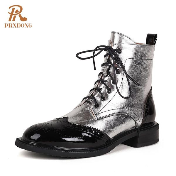 

boots basic women's round toe square med heel autumn winter ankle with zipper lace up laidies platform shoes 2021, Black
