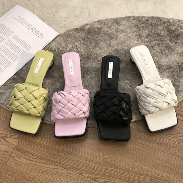 

slippers brand weave women sandals 2021 fashion strange low heels slipper slides casual outdoor flip flops shoes sandales mujer, Black