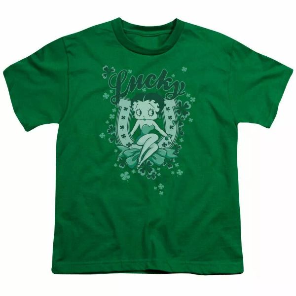 

Betty Boop Lucky Boop Kids Youth T Shirt Licensed Cartoon Tee Kelly Green, White;black