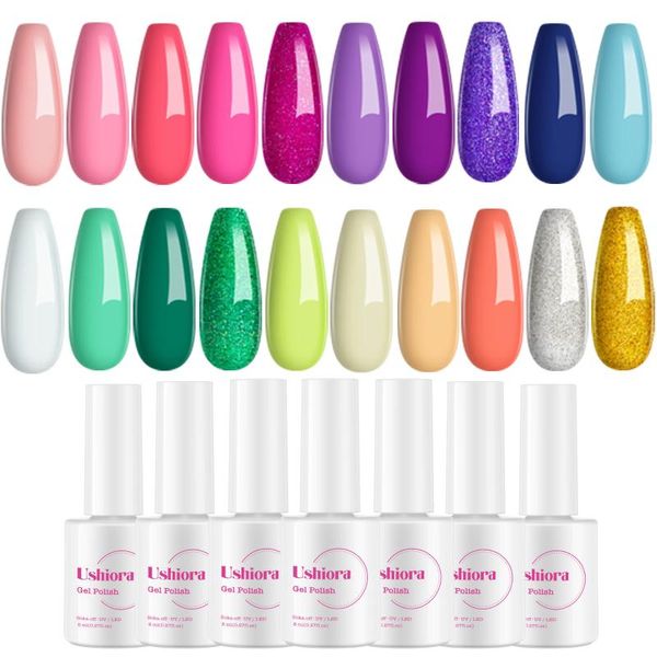 

nail gel polish set 20colors glitter semi permanent hybrid varnish base coat soak off uv led art, Red;pink