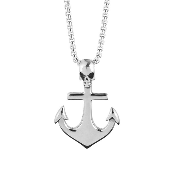

stainless steel hip hop skull cross anchor pendant necklace no fade necklaces, Silver