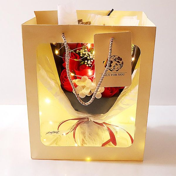 

decorative flowers & wreaths 2021roses led illuminated soap flower bouquet for spring home decoration luminous 32cm valentine's day gif