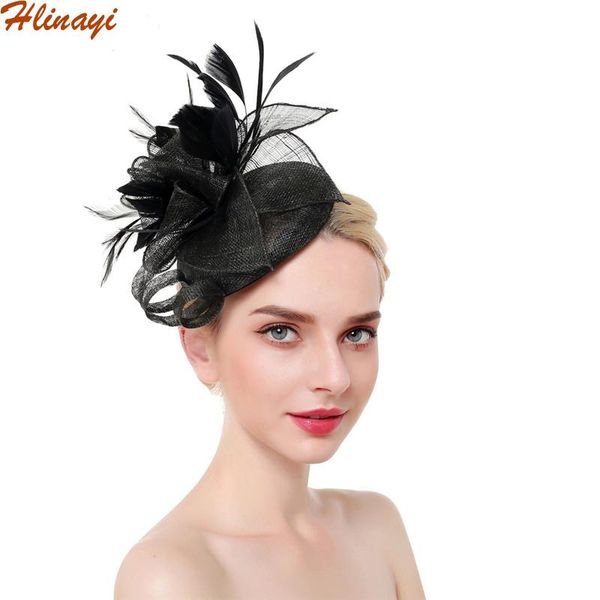 

stingy brim hats hlinayi 2021 european and american yarn feather hat bride wedding dress headdress party dance small, Blue;gray