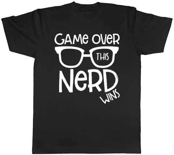 

game over this nerd wins glasses geeky geek funny mens tee t-shirt, White;black