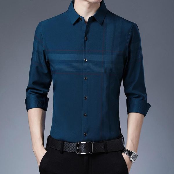 

men's dress shirts long-sleeved shirt business casual non-iron anti-wrinkle young and middle-aged printed slim korean style thin coat, White;black