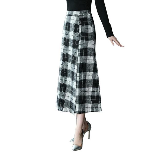 

skirts long woolen skirt women 2021 autumn winter black white plaid fashion office lady warm work 2796ly