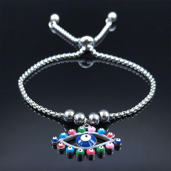 

link, chain 2021 stainless steel turkey eyes charm bracelets women silver color islam muslim bead bracelet jewelry ojo turco b5203s01, Black