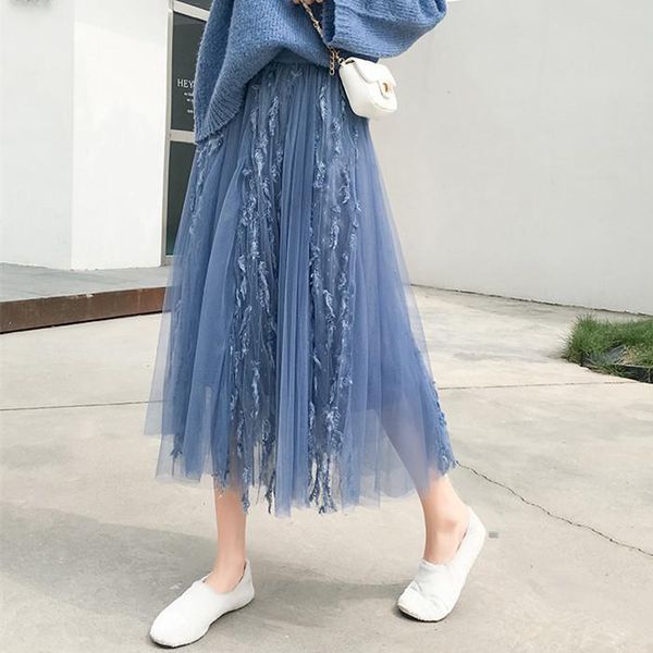 

skirts 4 colors--mesh feather tassel ball gown skirt mori girl, Black