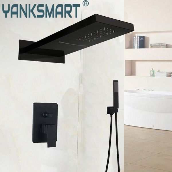 

wall-mounted bathroom shower set black matte rubinetto doccia water saving led with control valve mixer faucets sets