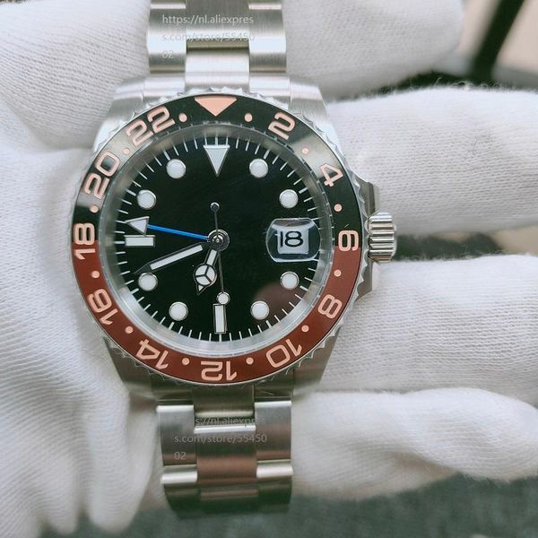 

wristwatches design men's watch automatic mechanical gmt stainless steel sapphire waterproof business sterile black 49, Slivery;brown
