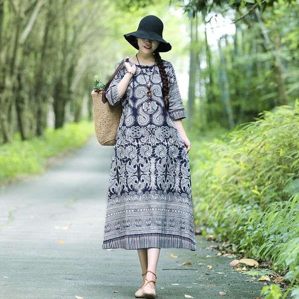 

casual dresses 2021 arrival long sleeve autumn dress print floral vintage office lady work plus size women spring, Black;gray