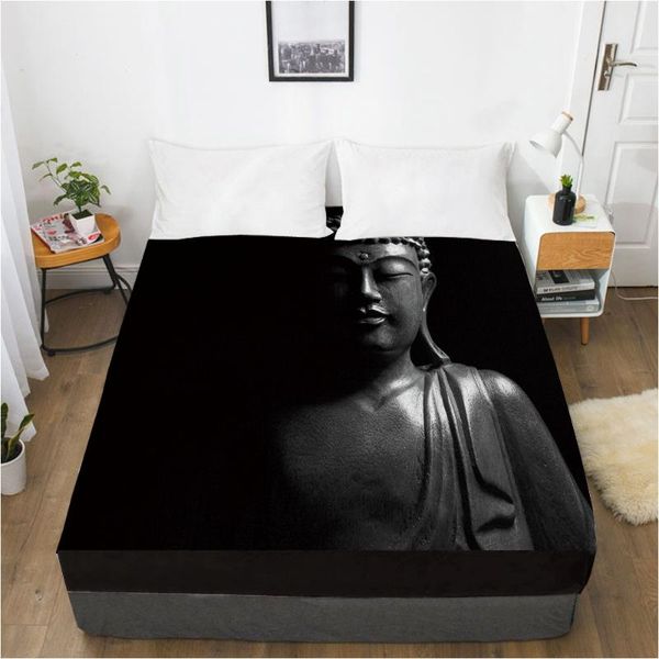 

elastic fitted sheet bed with an band 150x200/180/200/160x200 mattress cover 1pc black buddha body sheets & sets
