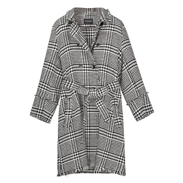 

women's wool & blends double-breasted women overcoat autumn winter 2021 fashion long sleeve casual oversized lady bleted plaid coat jac, Black