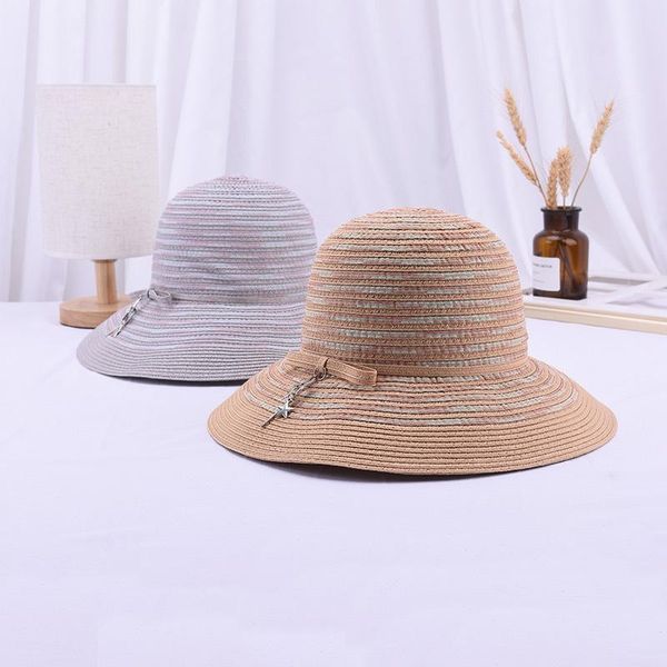 

wide brim lady linen hat summer foldable bucket beach uv protection round sunscreen fisherman cap hats, Blue;gray
