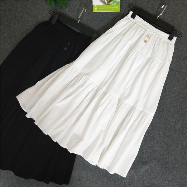 

skirts high waist women summer long white cotton and linen saia a-line boho faldas jupe femme qnu6, Black