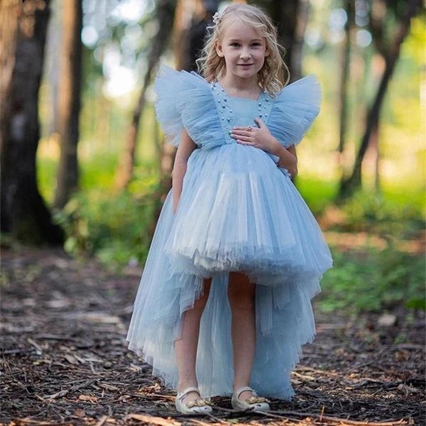 

girl's dresses blue fashion toddler princess flower girl pearls scoop communion birthday pageant robe de demoiselle 1-12 years, Red;yellow