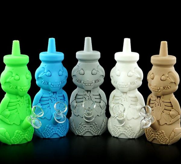 Urso Tubulação de água Silicone Bongo Dab Copo com tigela de vidro fumar erva Óleo de petróleo Bongo Heady Wax Rigs erva borbulhador