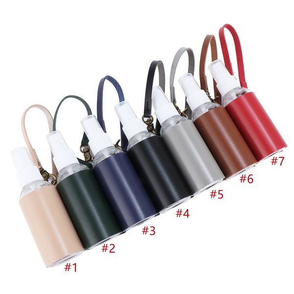 

party favor new 60ml cylindrical spray hand sanitizer bottle with pu leather case empty bottle holder portable disinfectant cover keychains