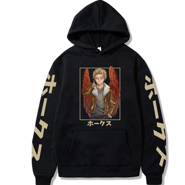 

hoodie my hero academia hawks anime streetwear men's clothing casual hoodies & sweatshirts, Black