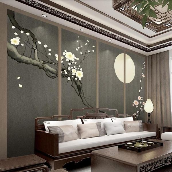 

wallpapers wellyu custom wallpaper 3d murals high-end hand-painted zen plum chinese papier peint background decorative painting