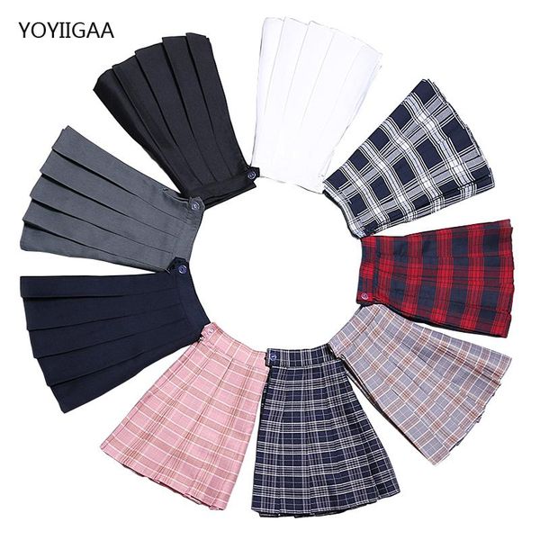 

skirts harajuku women high waist ladies pleated plaid skirt summer fashion female mini sweet cute girls short, Black