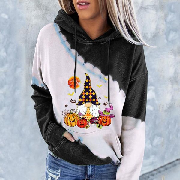 

women's hoodies & sweatshirts printing loose korean pullovers 2021 casual color matching hooded womens long sleeve pocket, Black