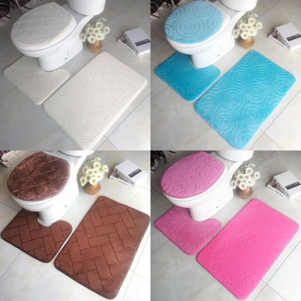 

bath mats bathroom mat three-piece flannel absorbent non-slip bathtub carpet