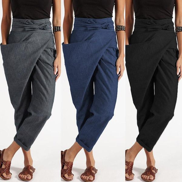 

women's pants & capris fashion women harem zanzea casual lace up solid turnip trousers female office work elegant pencil pantalon palaz, Black;white
