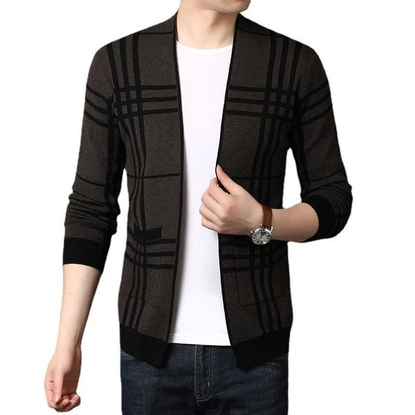 

men's sweaters 2021 fashion autumn and winter european american trendy plaid sweater slim casual british cardigan jacket, White;black