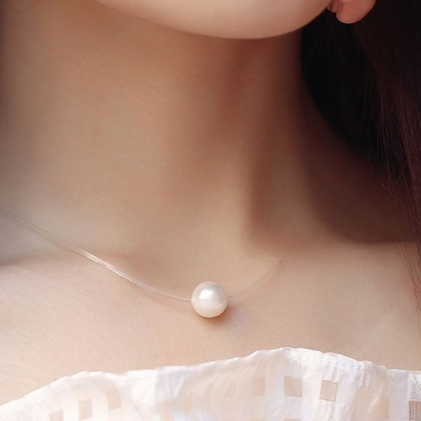 Креативная прозрачная рыба линия кулон женское невидимое жемчужное ожерелье кубический цирконий Корейский клавиш цепь русалка слезы ожерелья украшения подарок